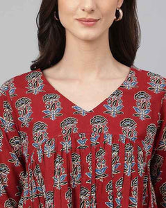 Floral Print Tunic  red top