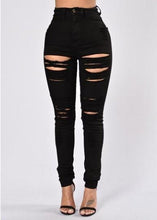 High Waist Pure Color Rips Slim Long Jeans