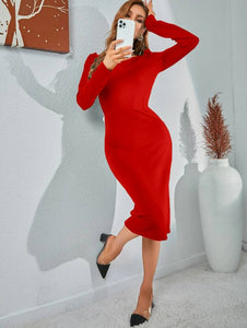 Womens Bodycon Polyester Stretchable Calf Length Dress