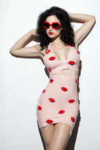 Latex clothing Hot Lips Skirt in Baby Pink with red 3D lips lingerie