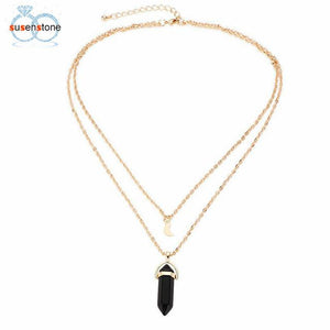 Copy of SUSENSTONE Women Multilayer Irregular Crystal Opals Pendant Necklace Choker Chain