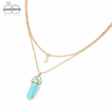 SUSENSTONE Women Multilayer Irregular Crystal Opals Pendant Necklace Choker Chain