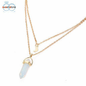 Copy of SUSENSTONE Women Multilayer Irregular Crystal Opals Pendant Necklace Choker Chain