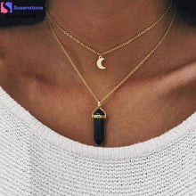 SUSENSTONE Women Multilayer Irregular Crystal Opals Pendant Necklace Choker Chain